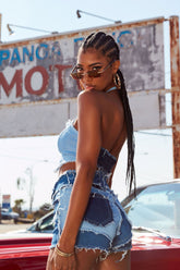 Diggin' It Patchwork Denim Hot Shorts - Blue/combo Ins Street